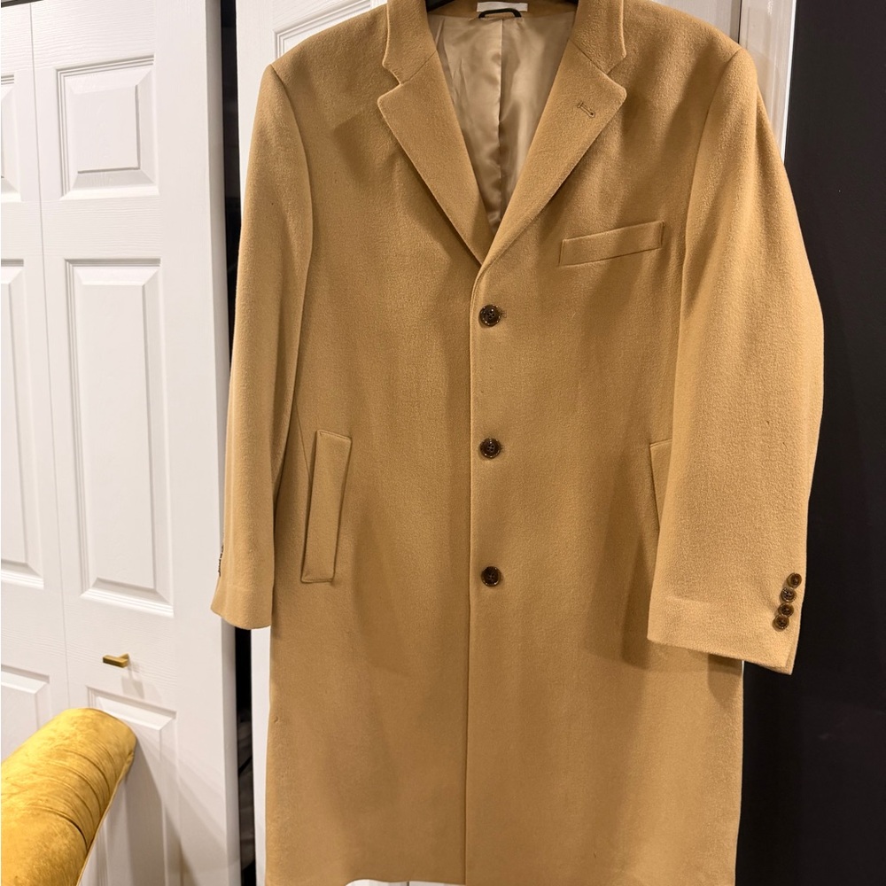 Men's Camel Wool Overcoat - Classic Single-Breasted Coat
